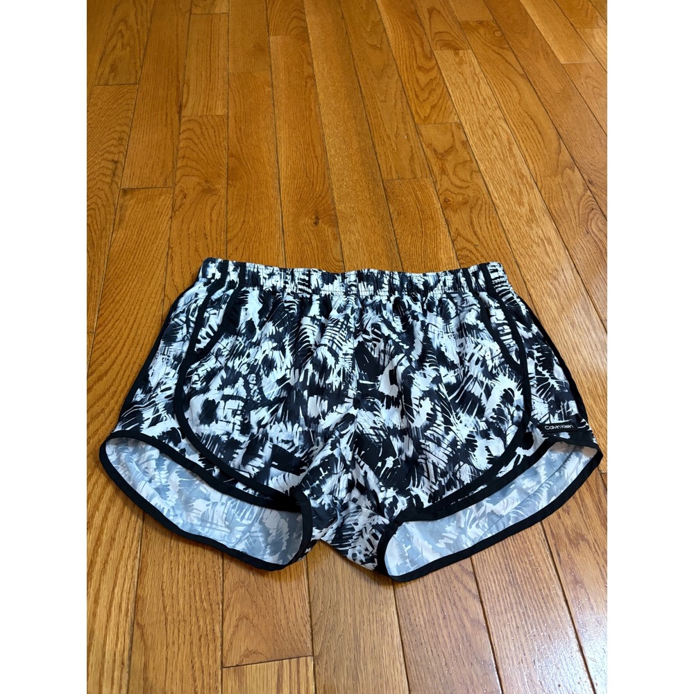 Calvin Klein Performance Womens Black White Palm Print Running Shorts Large